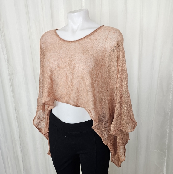 Eileen Fisher Sheer Linen Knit Poncho Crop Length Size Small Dusty Rose - Picture 1 of 9